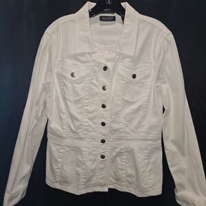 Axcess Liz Claiborne White Denim Jean Jacket Women's Large Stretch Cotton Blend